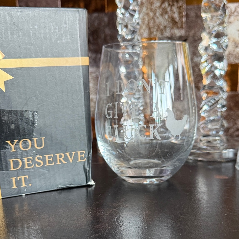 Etched Stemless Wine Glass - "I Don't Give A Cluck"